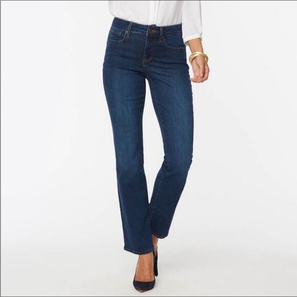 NYDJ Dark Wash Marilyn Straight Lift Tuck Mid Rise Jeans Sz 2 - Picture 1 of 14